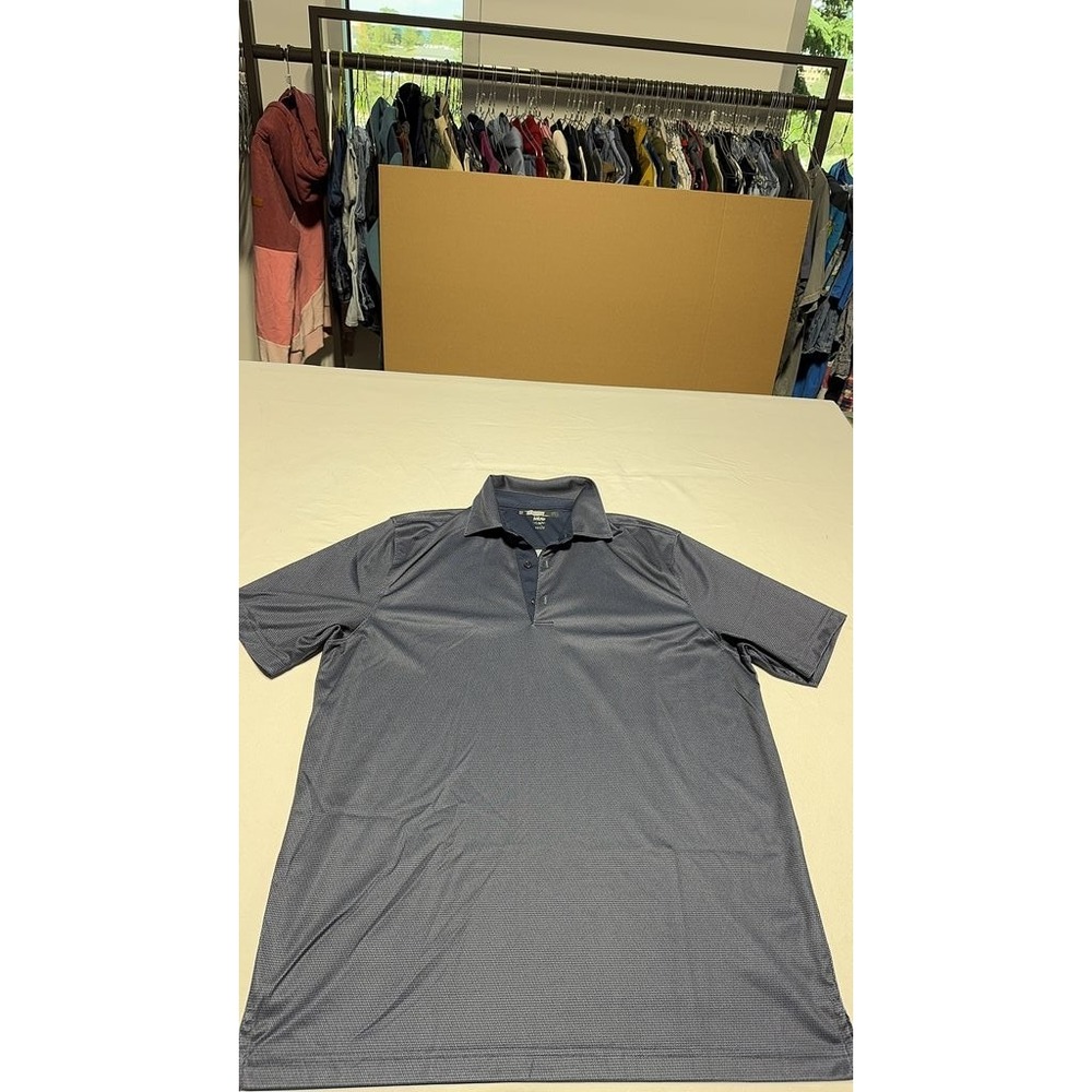 Greg Norman Mens Navy Blue Micro Pattern Performance Polo Shirt Size ML